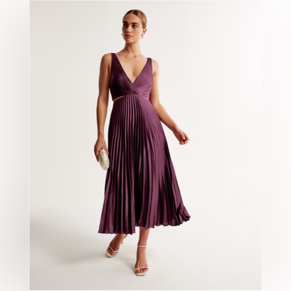 NWT - Abercrombie Satin Pleated Cutout Maxi Dress - Burgundy
